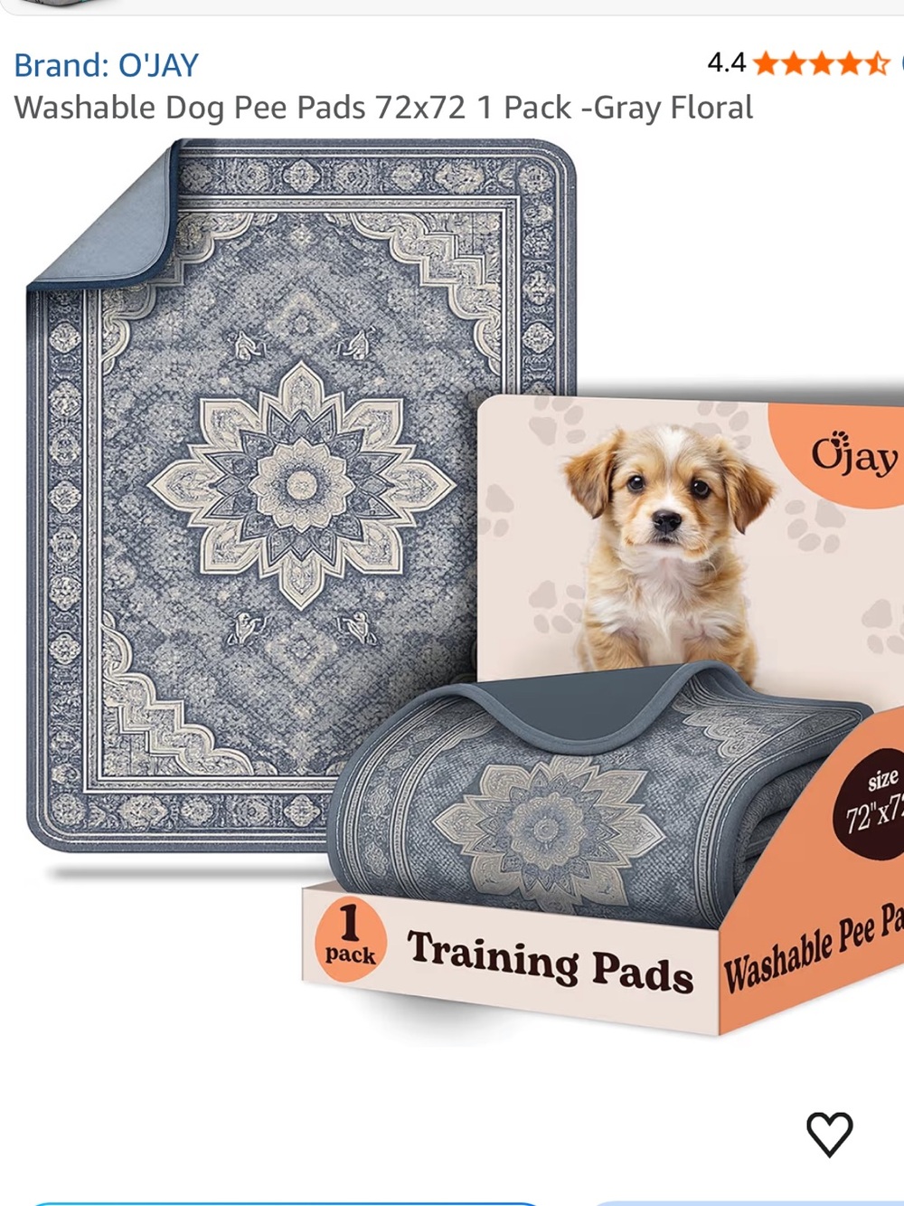 O'Jay Gray Floral Washable Dog Training Pad